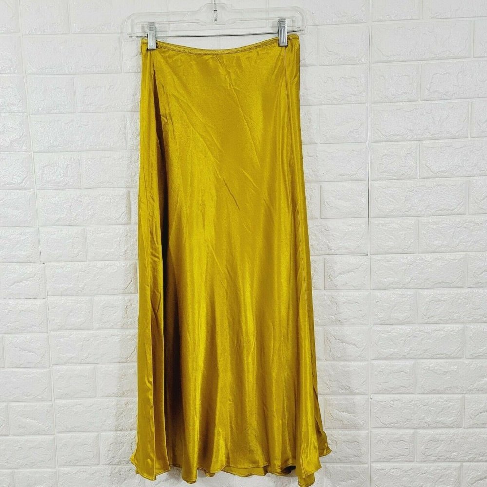 Zara XS Silk Stain A-Line Maxi Skirt Elastic Waist - Picture 5 of 9